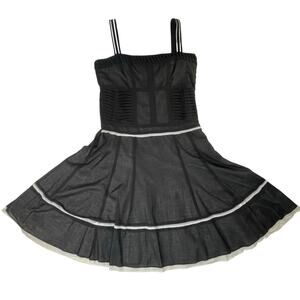 Cynthia Steffe Black Fit Flare Dress L Y2K Tiered Sleeveless USA Classic Femme